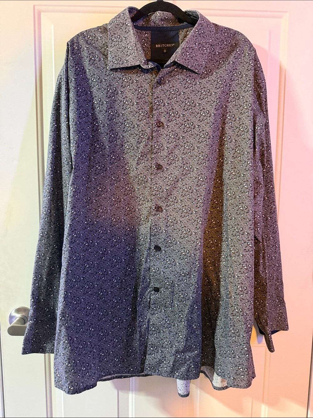 Britches Men's Gray Patterned Button-Up Shirt 2XL